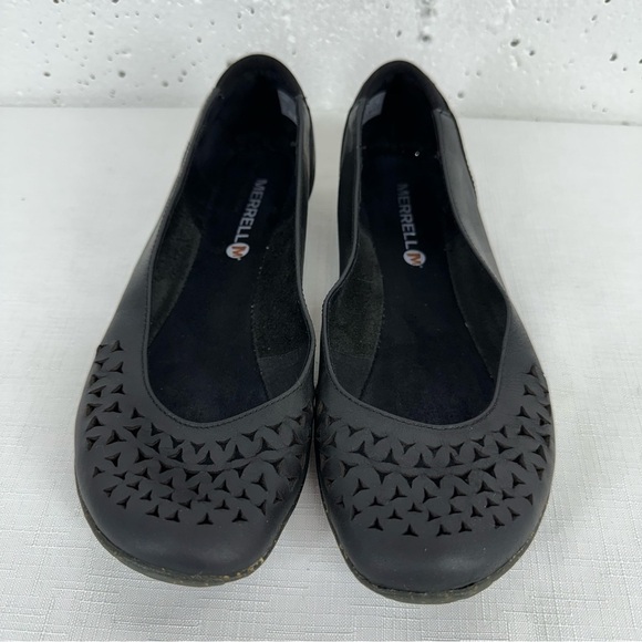 Merrell Women's Size 7.5 Mimix Haze Black Leather Cut Out Slip On Ballet Flats - Picture 3 of 13